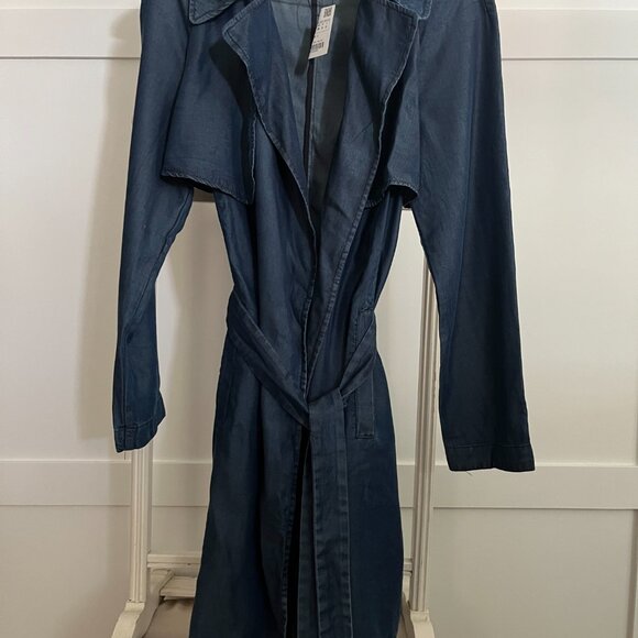 BNWT Zara Lyocell Basic Denim Couture Belted Trench Sashay Duster (S) - Picture 2 of 10